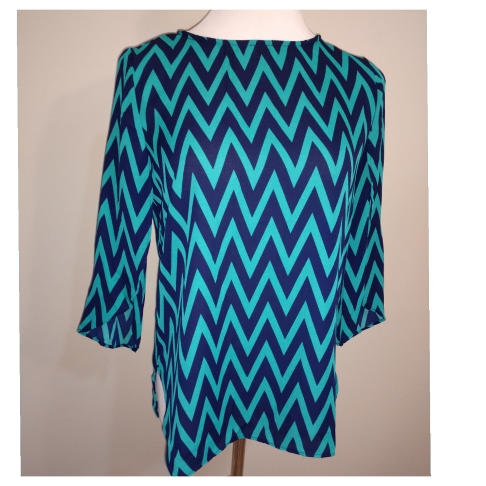 Teal & Navy Chevron Blouse